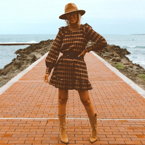 Zara Dresses & Skirts - Zara plaid ruffled dress, gold metallic thread